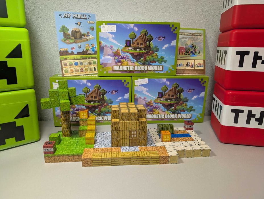 Великий Магнітний Конструктор Minecraft 192шт + 6 Фігурок Будиночок