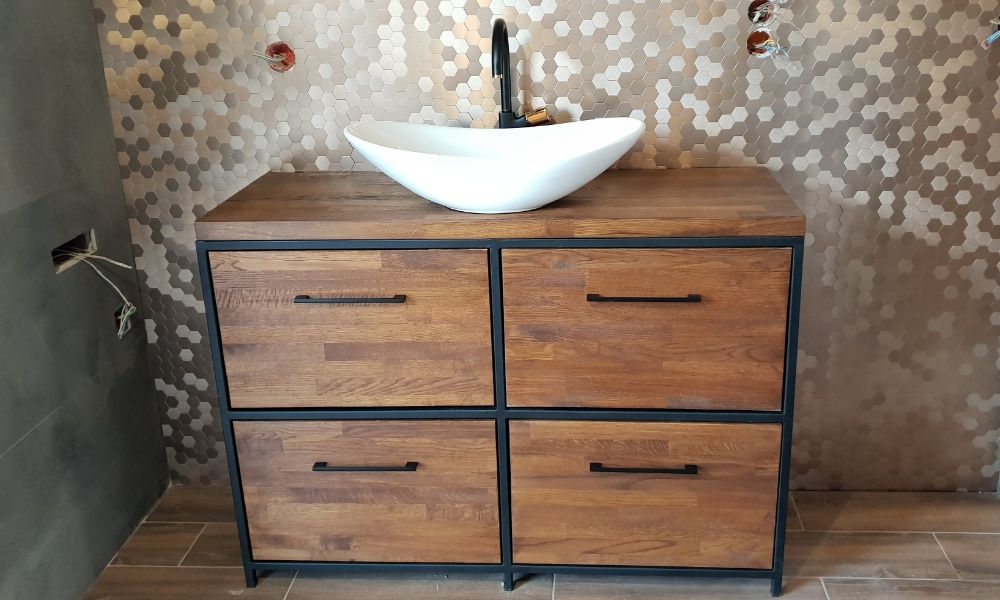 Szafka Łazienkowa Umywalkę Solidna Dąb - 120x45x80cm Komoda Loft