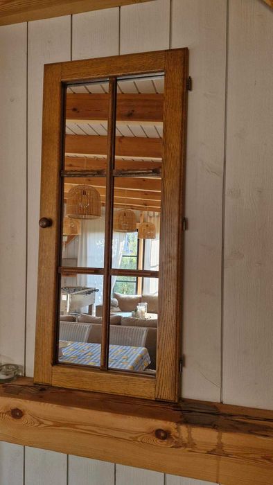 lustro drewniane dębowe rustykalne loft 44x98 cm ze szprosami PRL
