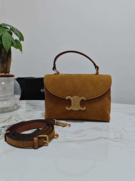 Nowa mała zamszowa brązowa torebka Celine z paskiem