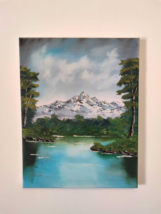 Quadro a óleo pintado à mão "Montanhas"