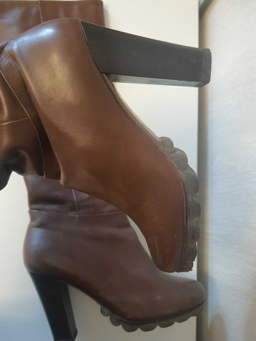 Жіночі високі чоботи на підборах з натуральної коричневої шкіри, 40р