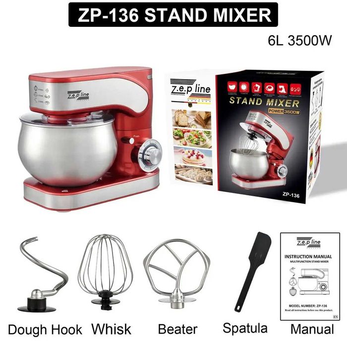 Тістоміс міксер 6л із нержавіючої сталі тестомес миксер Zepline