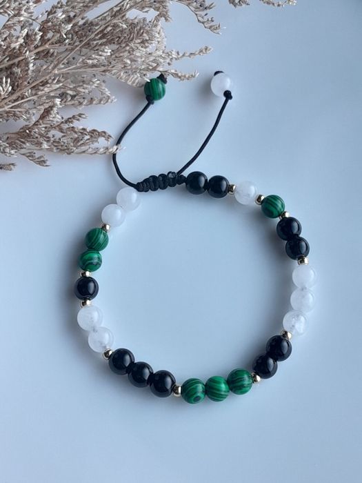 Kamienie naturalne Malachit Onyks K. Księżycowy Bransoletka Ochrony