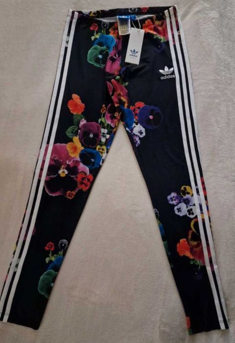 ADIDAS Leginsy w bratki UNIKAT kwiaty