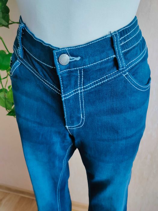 NOWE niebieskie spodnie jeans dzwony 7/8 wysoki stan r. 40 L John Baner