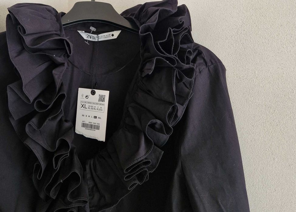 Lux czarna Koszula Bawełna ruffle falbany uniq ZARA 42 XL NOWA