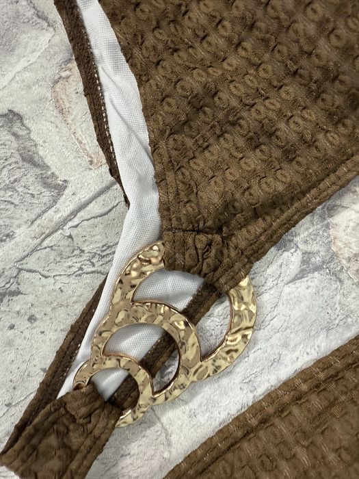 Brązowy strój kąpielowy dwuczęściowy , złote zdobienie L