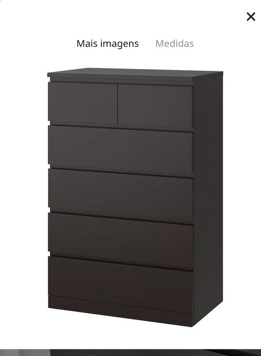 Cómoda 6 gavetas 80*123cm c/tampo de vidro