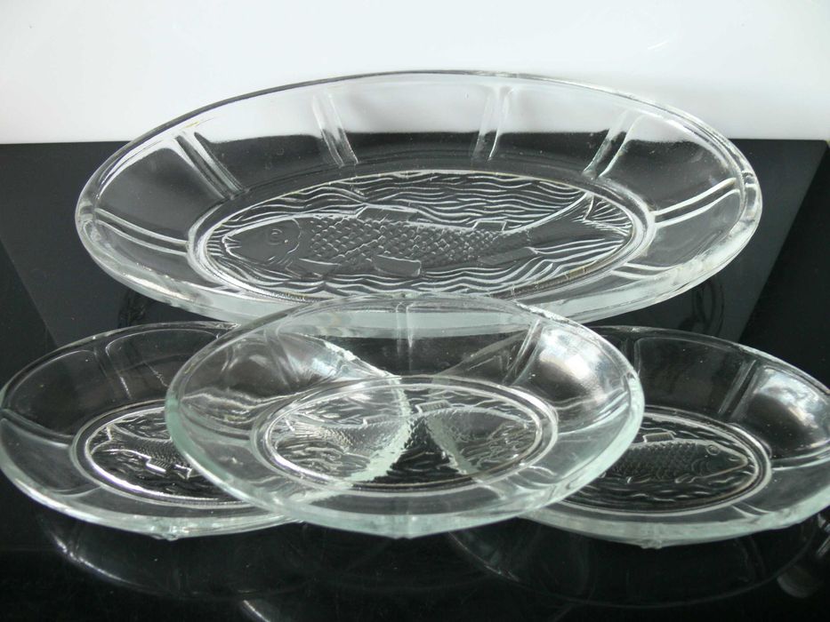 Zestaw 1+3 Huta Hortensja 1936 nr 111 patery śledziówki salaterki ryby