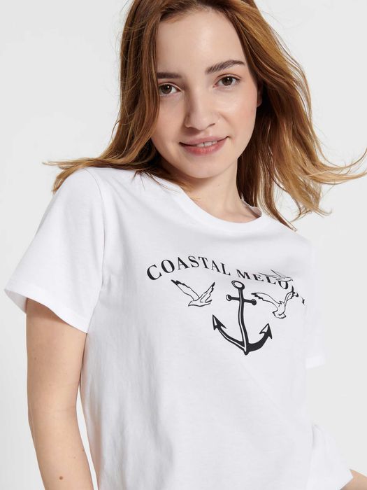 biały t-shirt z nadrukiem Sinsay