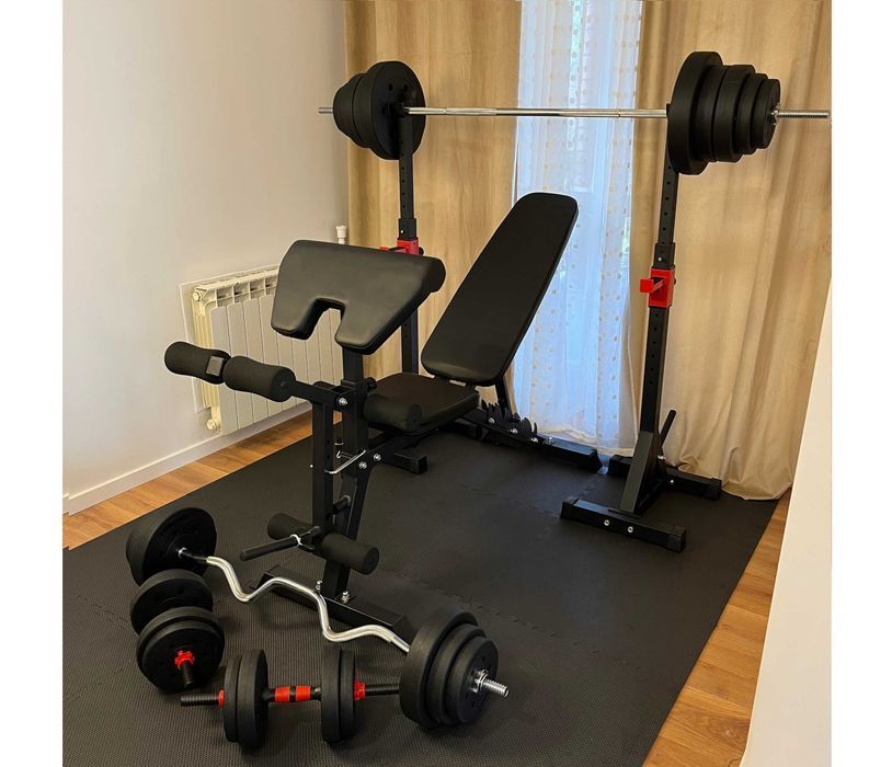 Zestaw Do Ćwiczeń 132kg Siłownia Ławeczka Hantle Sztanga Obciążenia