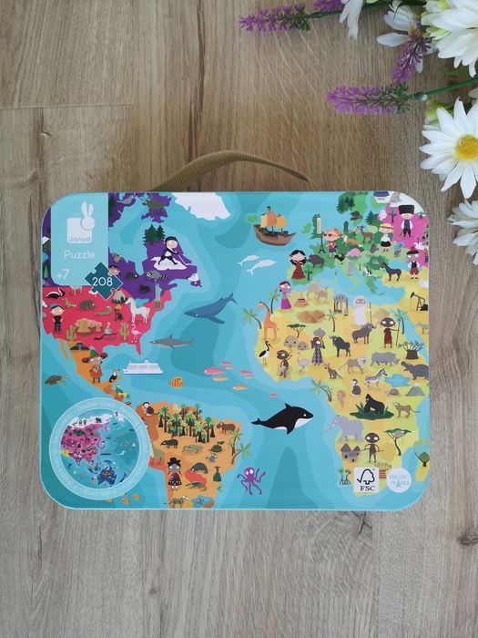 Puzzle dwustronne w walizce Janod "Błękitna planeta"