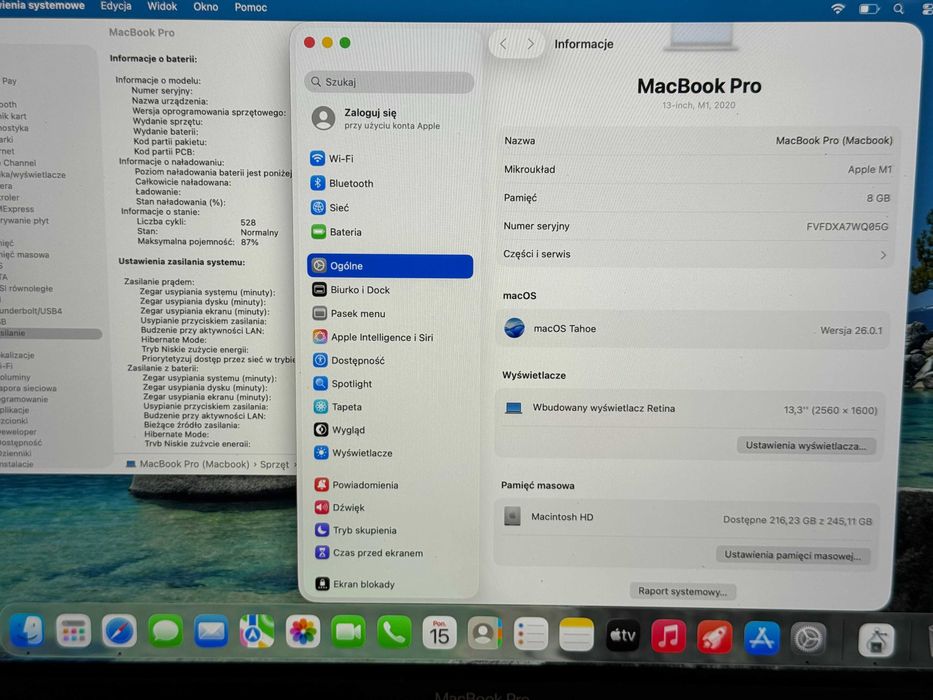 MacBook Pro 13 2020 M1 TouchBar 87% Kondycji Baterii 8/256GB Gwarancja