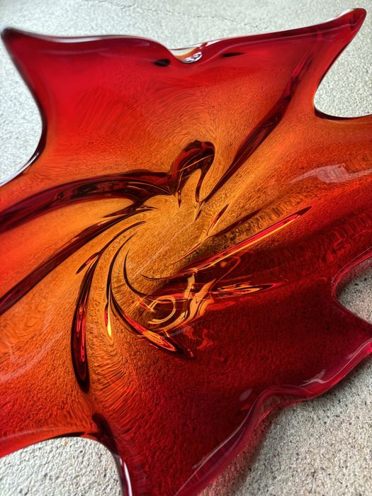 Wielka Uranowa Patera Murano Mandruzatto Włochy 1950te Flavio Poli Top