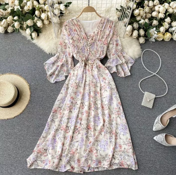 Жіноче плаття принт квіти весна літо осінь