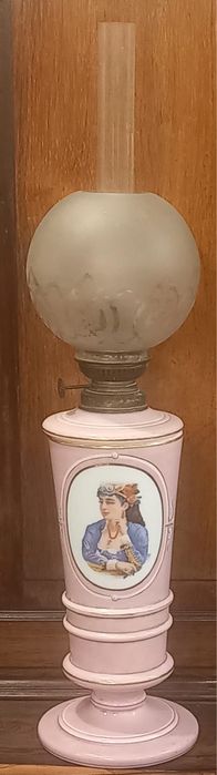 Candeeiro  petroleo vidro opalino Boemia sec  XIX /Antique  Bohemian