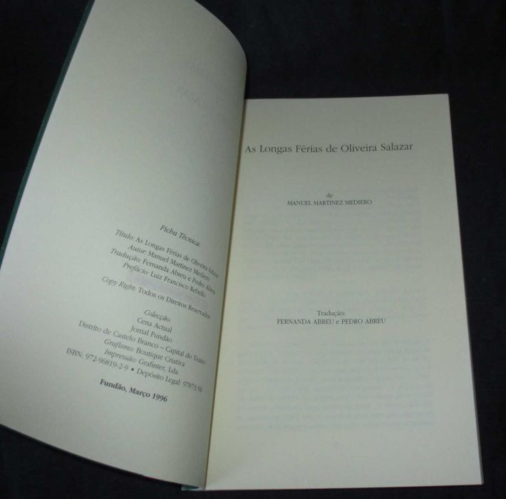 Livro As Longas Férias de Oliveira Salazar 1996