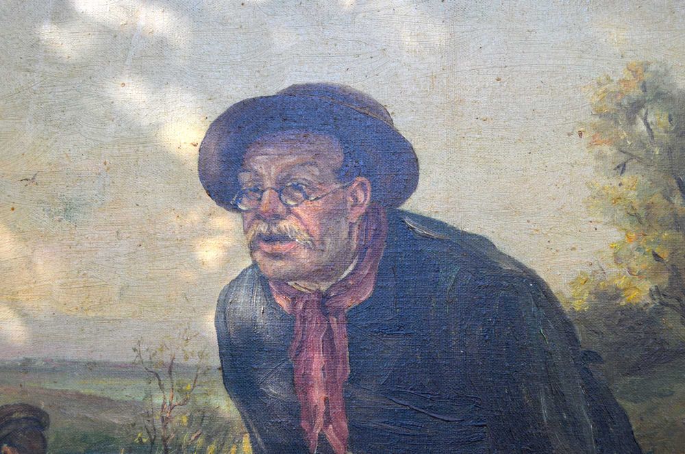 Антикварная картина Рыбак, 55 на 80 см