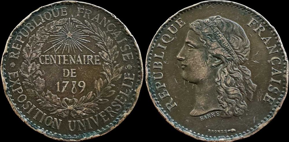Medalha - Exposição Universal do Centenário - 1789 - Paris, França