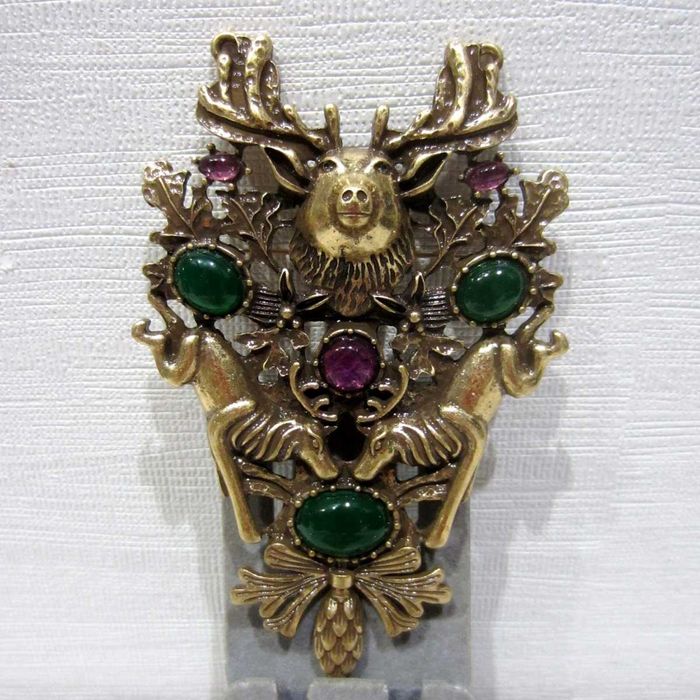 Вінтажна брош Heidi Daus охота бронза позолото камені