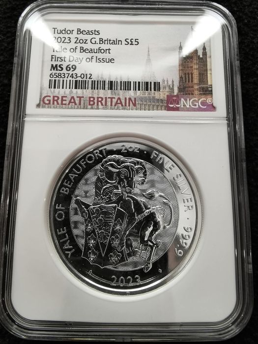 Британія 5 фунтів 2023р. Звірі Тюдорів" YALE OF BEAUFORT"СРІБЛО. 2 OZ