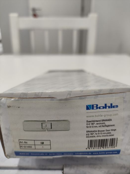 Par de dobradiças para portas de duche de batente 180°.
