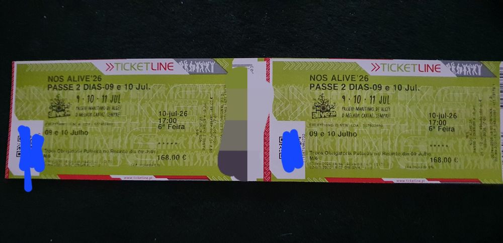 Bilhetes Nos Alive passe dias 9 e 10 TROCA