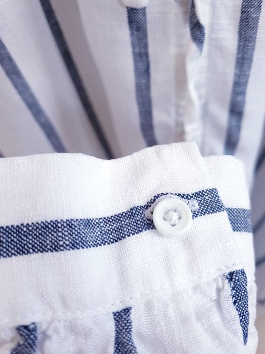 Biała koszula w pasy lniana M&S oversize boho 36 38
