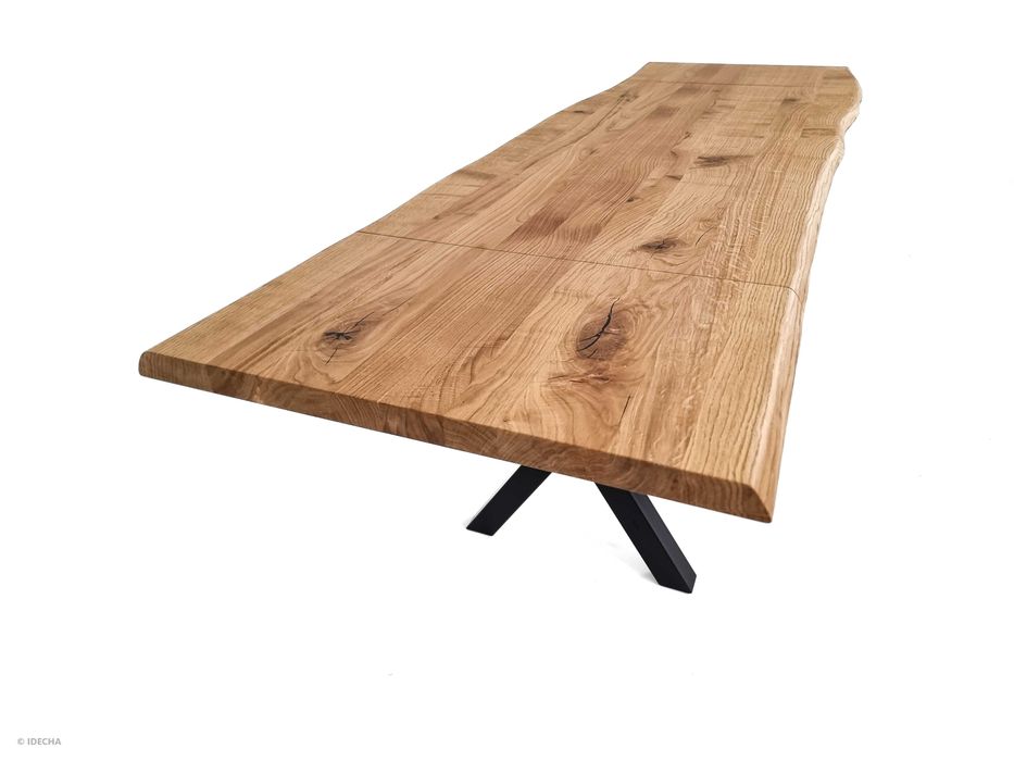 Stół dębowy LOFT z nogami X + dostawki | 200×90 + 2×50 cm