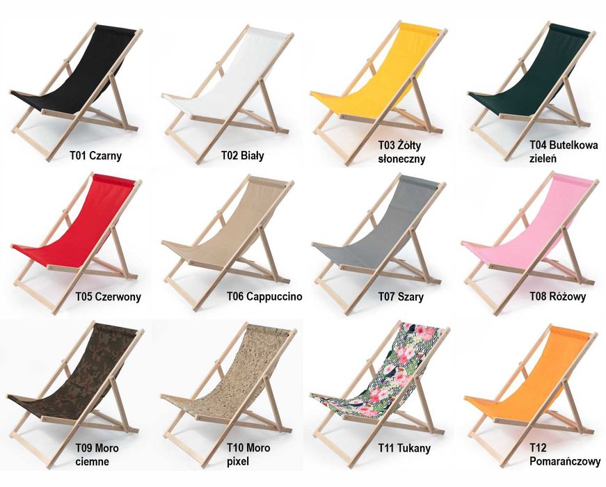 Klasyczny drewniany leżak ogrodowy CZERWONY