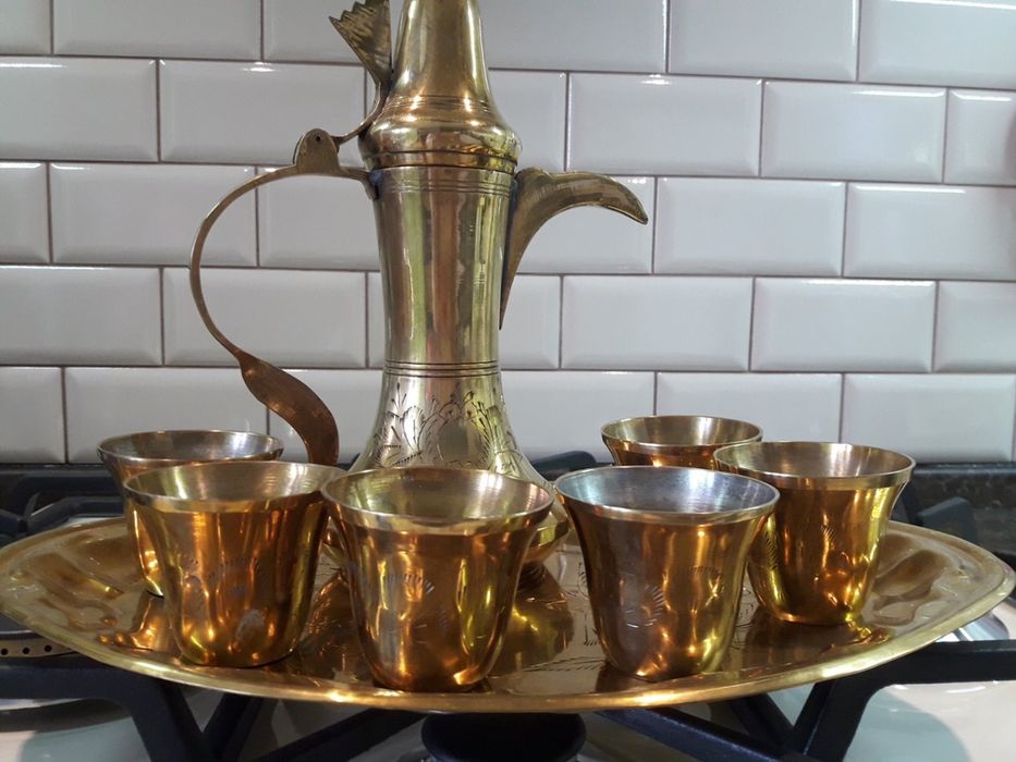 Сервиз латунь блюдо - поднос графин стаканы в восточном стиле кофейник