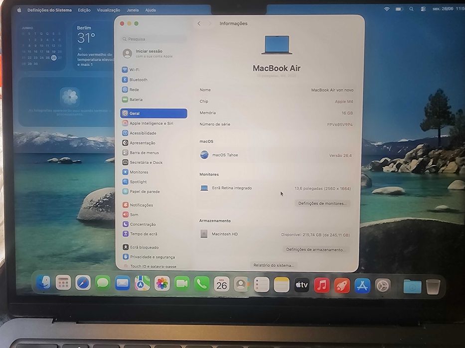 MacBook Air 13'' M4 2025 - Meia-noite - 16GB/256GB - Como Novo c/ fatura