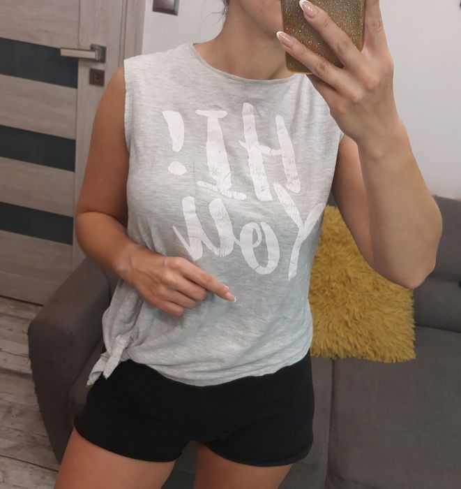 T-shirt damski szary wiązany z boku