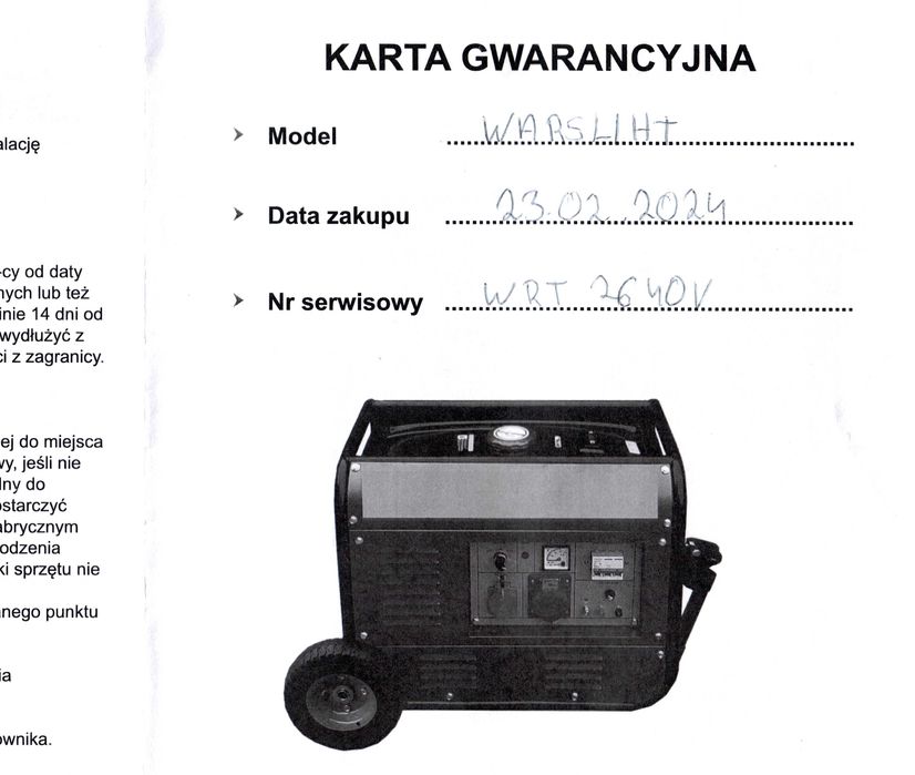 Agregat prądotwórczy WARSLIHT WRT2640V