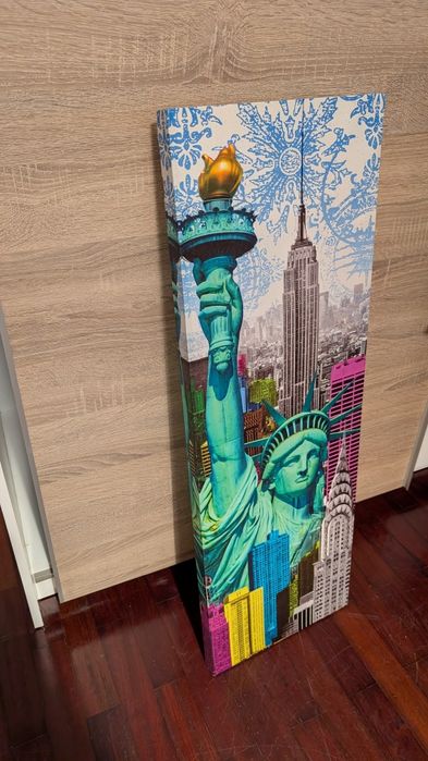 Tela/Quadro com a Estátua da Liberdade e Empire State Building da marca Gato Preto