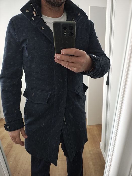 Sobretudo Overcoat Azul Marinho gola alta Zara Man S (38)