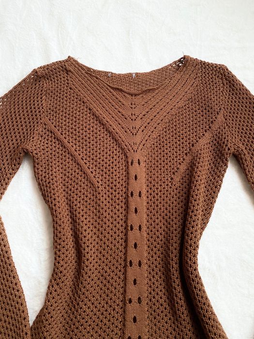 Jasna brązowa ażurowa bluzka długi rękaw S 36 M 38 guess vintage 00s