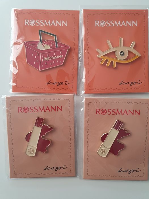 Zestaw Pinów przypinek Isana Rossmann Koszyk Oko Szminka