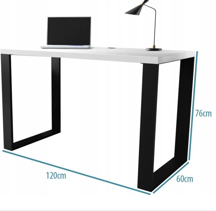 Biurko loftowe 120 cm biały mat metalowe czarne nogi