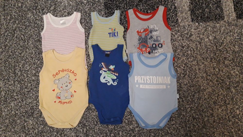 6 szt body bez rękawów 68