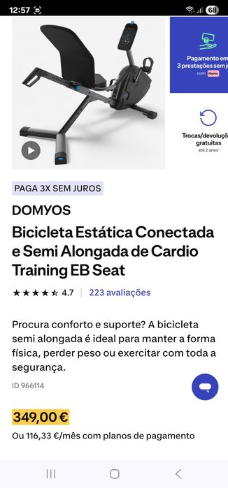 Bicicleta estática Domyos da Decathlon .