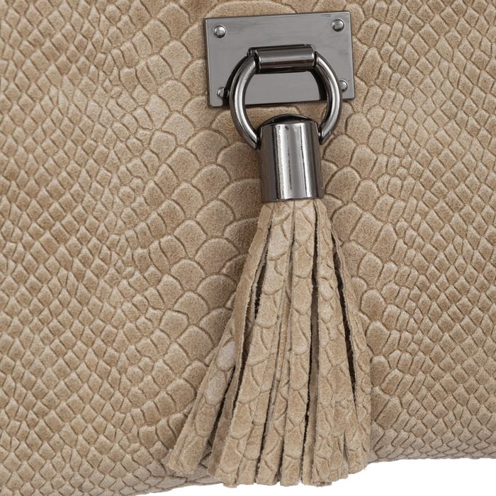 VERA PELLE torebka skórzana listonoszka kroko z paskiem V487 c.beżowa