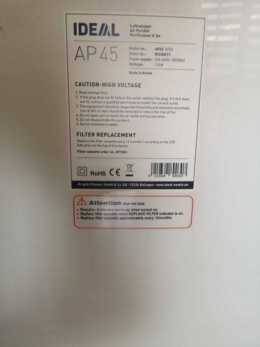 Oczyszczacz powietrza IDEAL AP 45