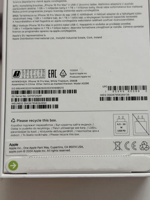 Iphone 16 pro max titanium white 256 GB