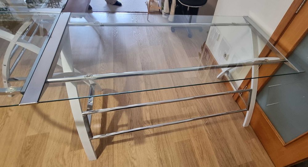 Mesa de escritório de canto em vidro