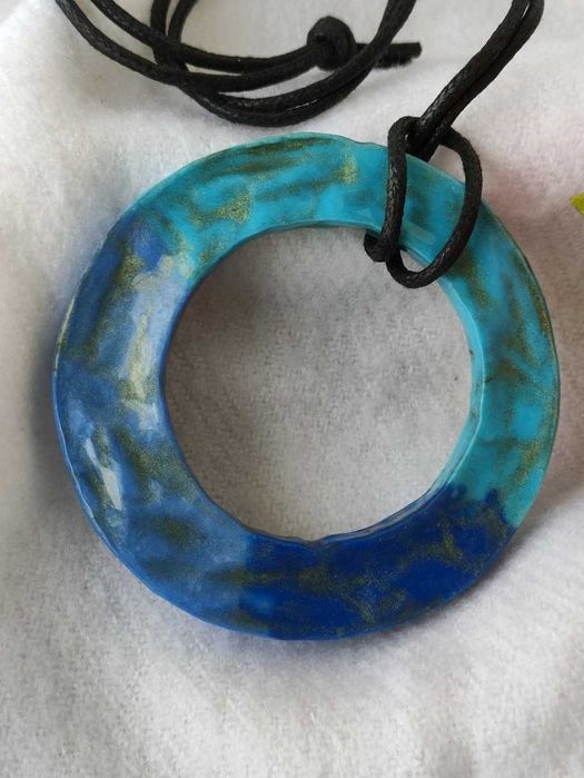 Naszyjnik wisiorek koło niebieski granatowy handmade ekologiczny