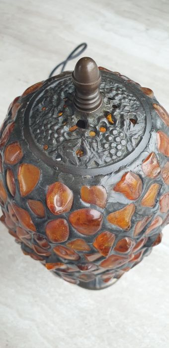 Bursztynowa lampa 31cm mosiądz