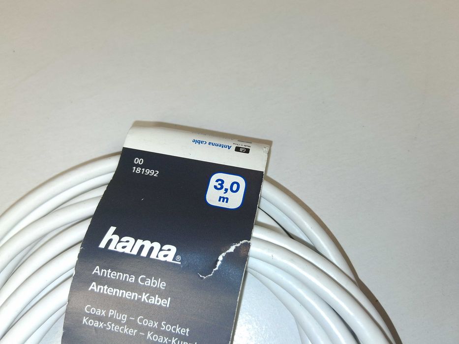 N045 Kabel Antenowy Hama Classic Line Coax Plug - Socket 3m Biały Nowy