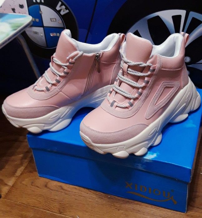 Женские демисезонные ботинки на молнии+шнурках,р.36, в коробке